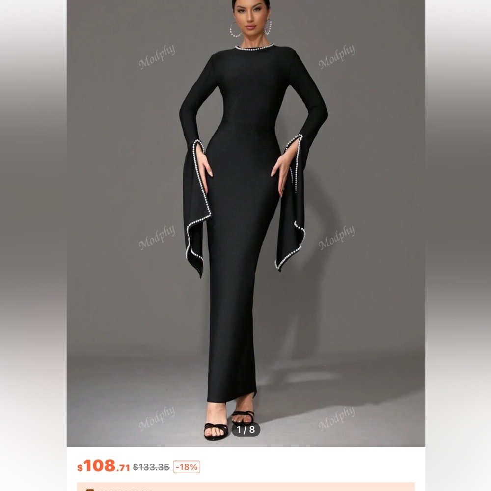 Elegant Black Dress with Pearl Detailing